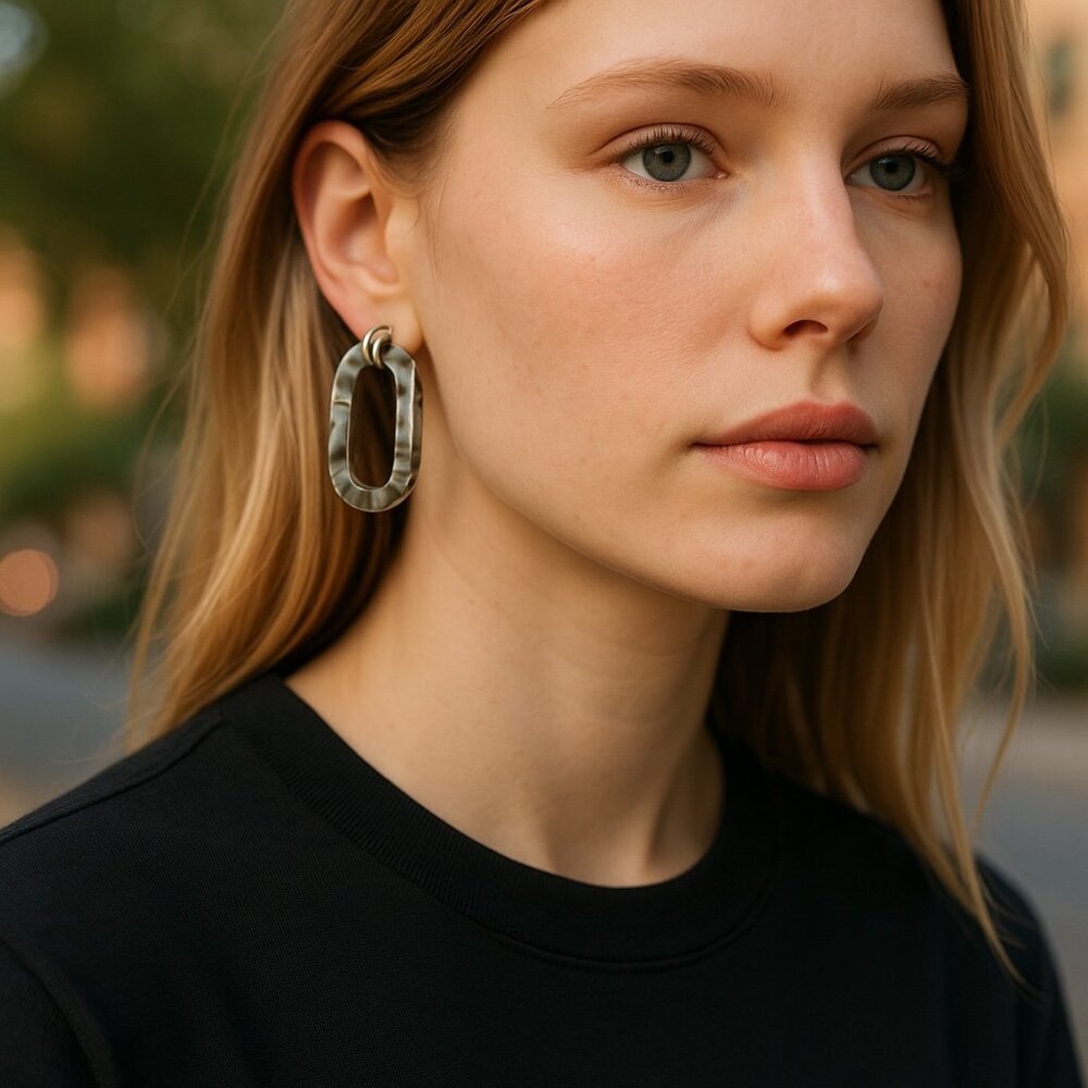 A Project Boho Collection black and gray post back fashion jewelry earrings